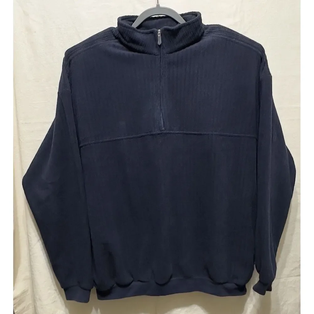 Straight Down XL Blue 1/4 Zip Pullover Knit Side Slit Pockets Mens